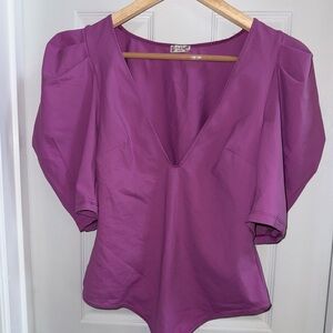 Free People Intimately Va Va Voop Bodysuit Womens M Wilderberry Puff Sleeve